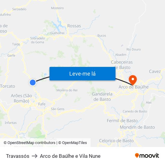 Travassós to Arco de Baúlhe e Vila Nune map