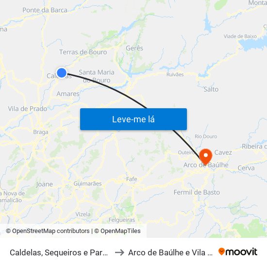 Caldelas, Sequeiros e Paranhos to Arco de Baúlhe e Vila Nune map