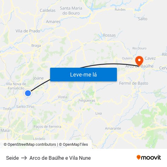 Seide to Arco de Baúlhe e Vila Nune map