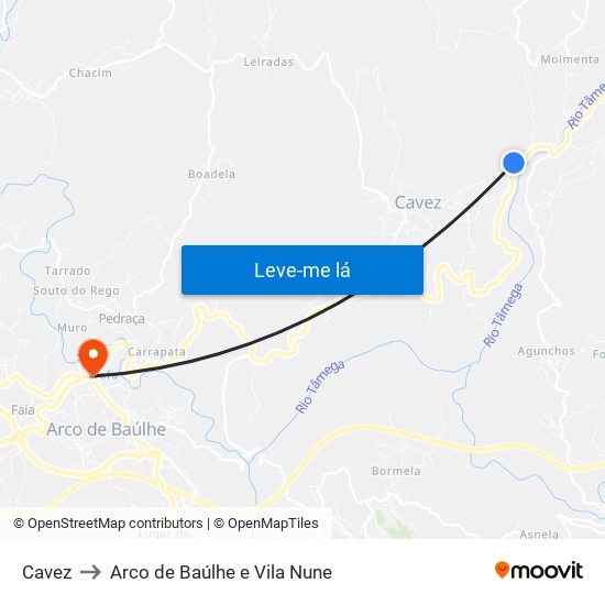 Cavez to Arco de Baúlhe e Vila Nune map