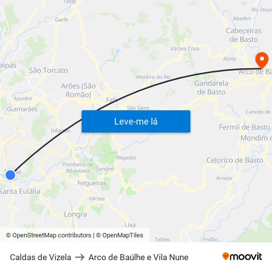 Caldas de Vizela to Arco de Baúlhe e Vila Nune map