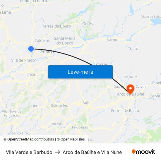 Vila Verde e Barbudo to Arco de Baúlhe e Vila Nune map