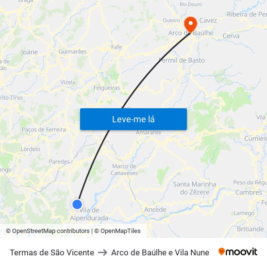 Termas de São Vicente to Arco de Baúlhe e Vila Nune map