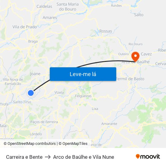 Carreira e Bente to Arco de Baúlhe e Vila Nune map