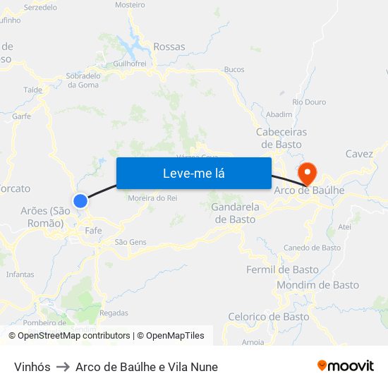 Vinhós to Arco de Baúlhe e Vila Nune map