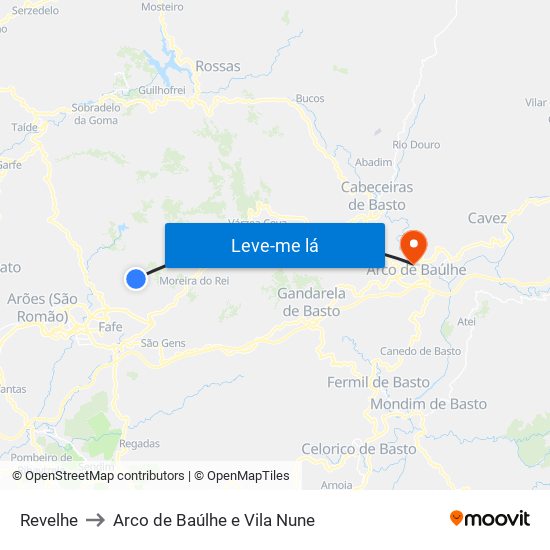 Revelhe to Arco de Baúlhe e Vila Nune map