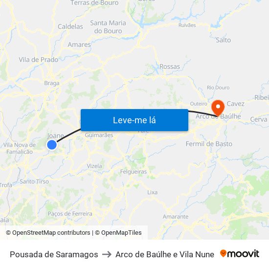 Pousada de Saramagos to Arco de Baúlhe e Vila Nune map