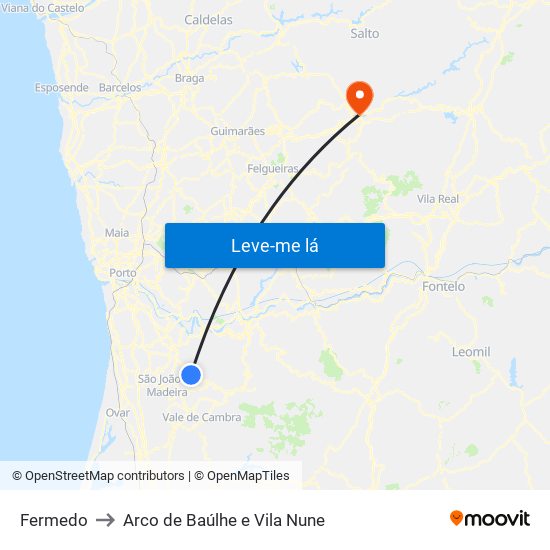 Fermedo to Arco de Baúlhe e Vila Nune map