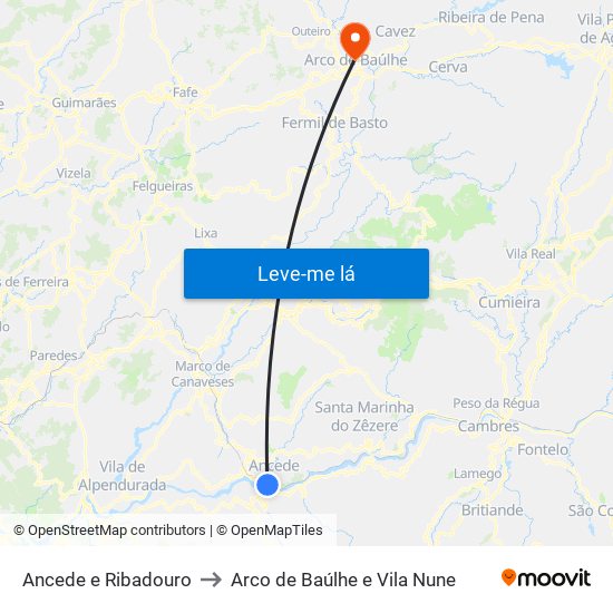 Ancede e Ribadouro to Arco de Baúlhe e Vila Nune map