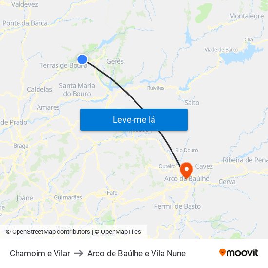 Chamoim e Vilar to Arco de Baúlhe e Vila Nune map