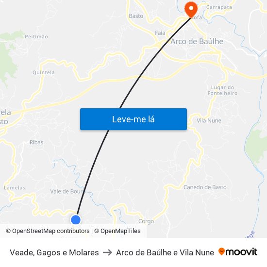 Veade, Gagos e Molares to Arco de Baúlhe e Vila Nune map