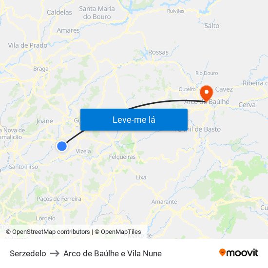 Serzedelo to Arco de Baúlhe e Vila Nune map