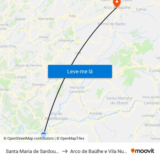 Santa Maria de Sardoura to Arco de Baúlhe e Vila Nune map