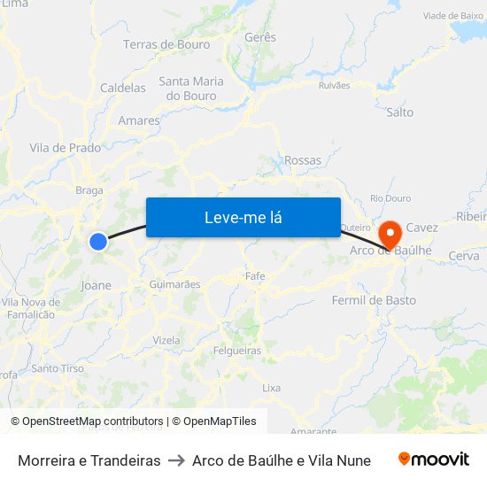 Morreira e Trandeiras to Arco de Baúlhe e Vila Nune map