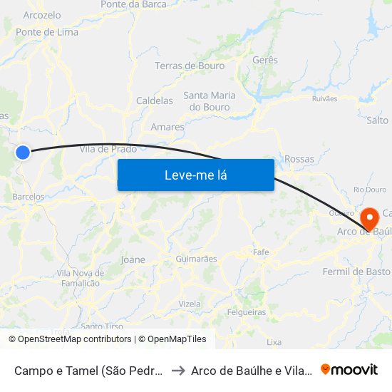 Campo e Tamel (São Pedro Fins) to Arco de Baúlhe e Vila Nune map