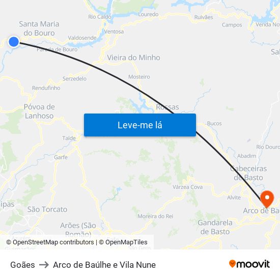 Goães to Arco de Baúlhe e Vila Nune map