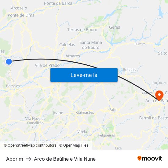 Aborim to Arco de Baúlhe e Vila Nune map