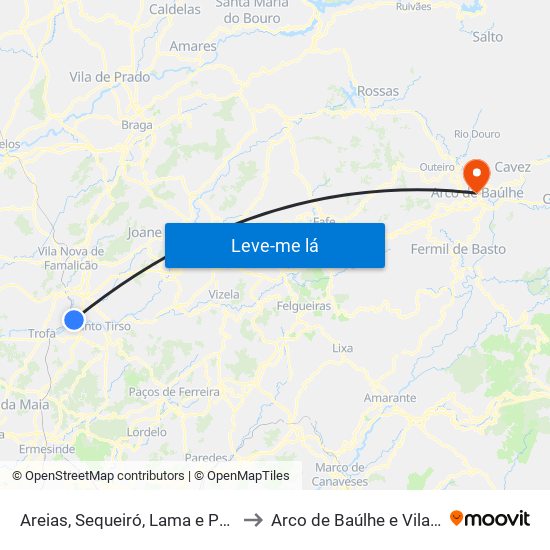 Areias, Sequeiró, Lama e Palmeira to Arco de Baúlhe e Vila Nune map