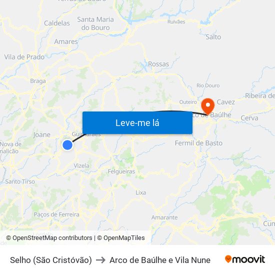 Selho (São Cristóvão) to Arco de Baúlhe e Vila Nune map