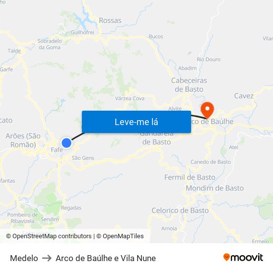 Medelo to Arco de Baúlhe e Vila Nune map