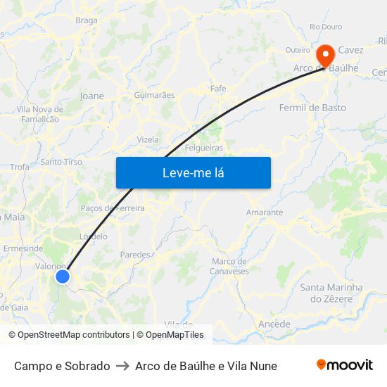 Campo e Sobrado to Arco de Baúlhe e Vila Nune map