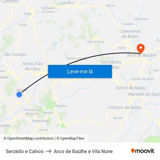 Serzedo e Calvos to Arco de Baúlhe e Vila Nune map