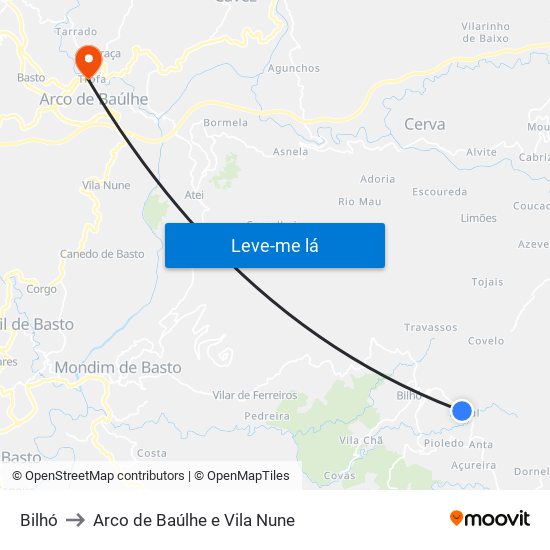 Bilhó to Arco de Baúlhe e Vila Nune map