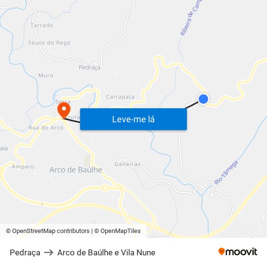 Pedraça to Arco de Baúlhe e Vila Nune map