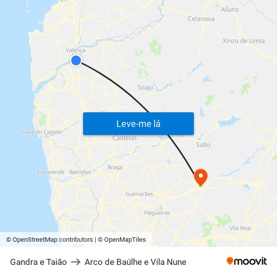 Gandra e Taião to Arco de Baúlhe e Vila Nune map