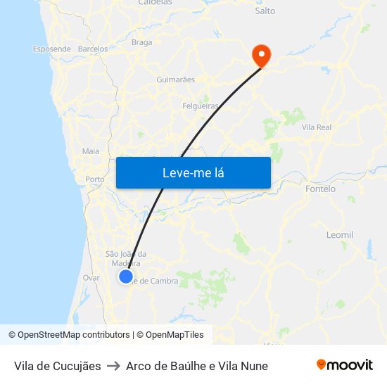 Vila de Cucujães to Arco de Baúlhe e Vila Nune map