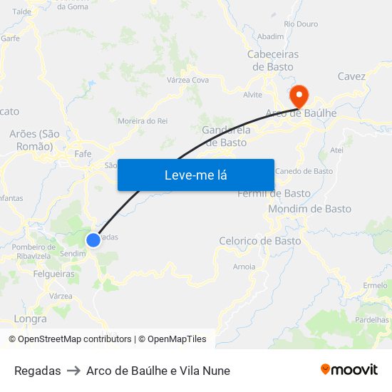 Regadas to Arco de Baúlhe e Vila Nune map