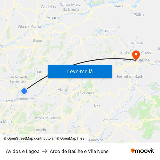 Avidos e Lagoa to Arco de Baúlhe e Vila Nune map