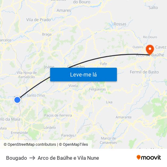 Bougado to Arco de Baúlhe e Vila Nune map
