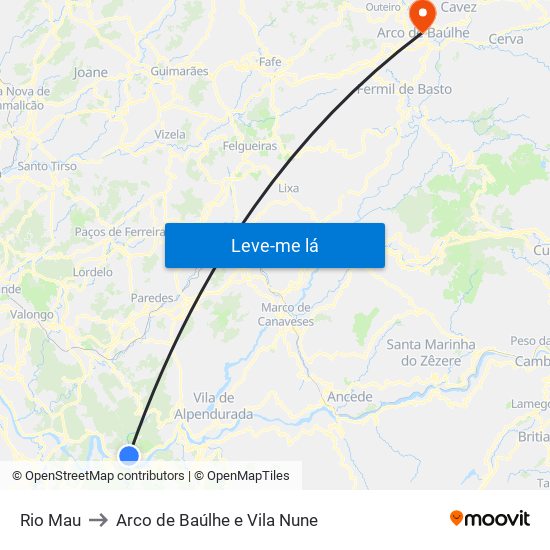 Rio Mau to Arco de Baúlhe e Vila Nune map