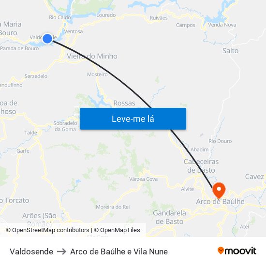 Valdosende to Arco de Baúlhe e Vila Nune map