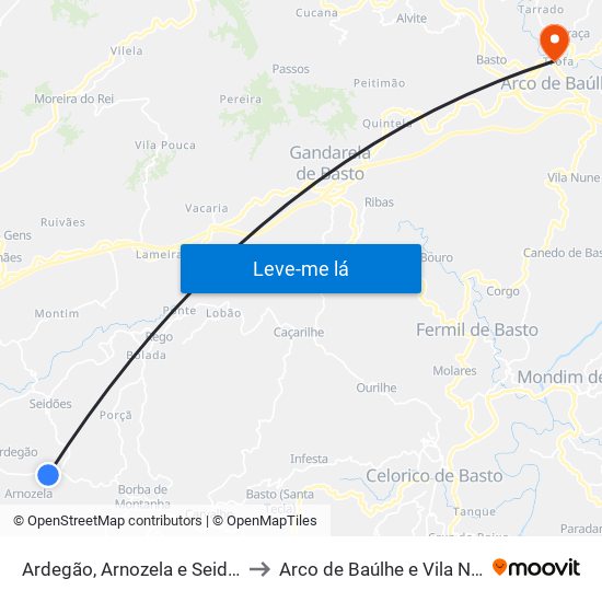 Ardegão, Arnozela e Seidões to Arco de Baúlhe e Vila Nune map