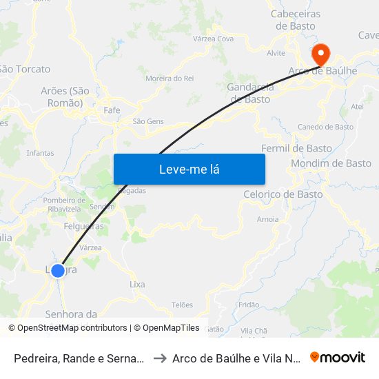 Pedreira, Rande e Sernande to Arco de Baúlhe e Vila Nune map