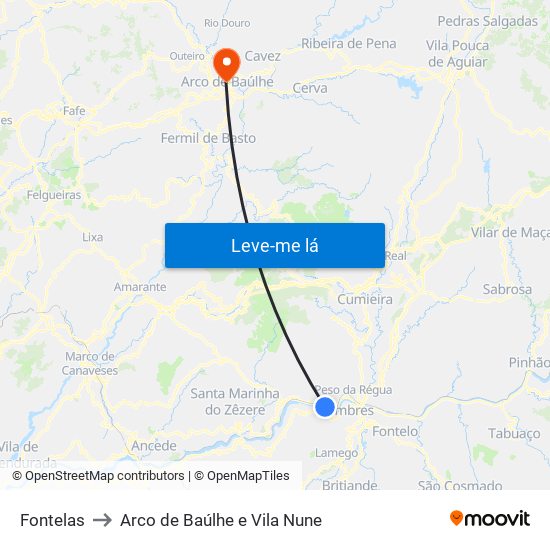 Fontelas to Arco de Baúlhe e Vila Nune map