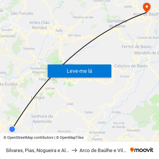 Silvares, Pias, Nogueira e Alvarenga to Arco de Baúlhe e Vila Nune map