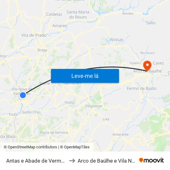 Antas e Abade de Vermoim to Arco de Baúlhe e Vila Nune map