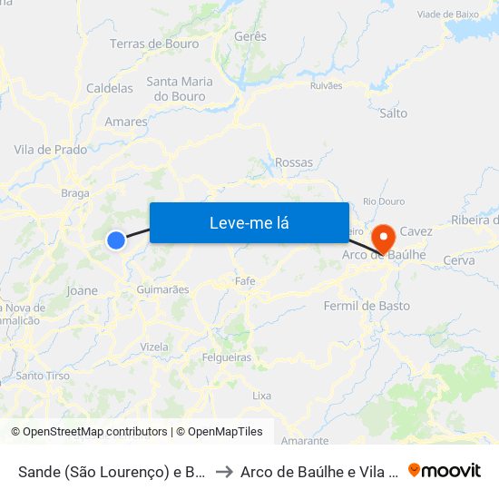 Sande (São Lourenço) e Balazar to Arco de Baúlhe e Vila Nune map