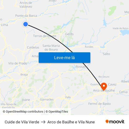 Cuide de Vila Verde to Arco de Baúlhe e Vila Nune map