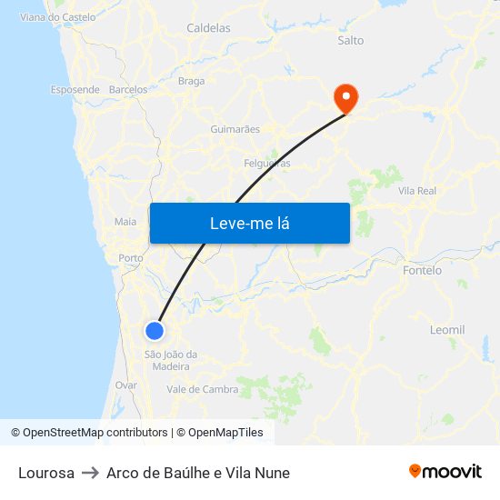 Lourosa to Arco de Baúlhe e Vila Nune map