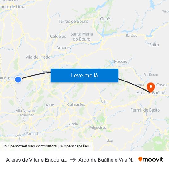 Areias de Vilar e Encourados to Arco de Baúlhe e Vila Nune map