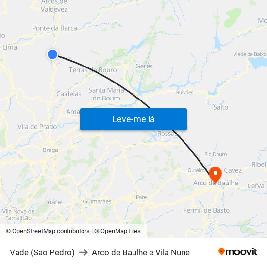 Vade (São Pedro) to Arco de Baúlhe e Vila Nune map
