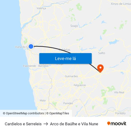 Cardielos e Serreleis to Arco de Baúlhe e Vila Nune map