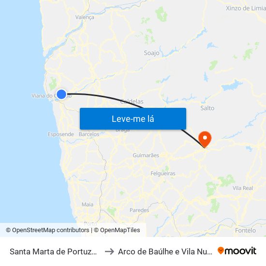 Santa Marta de Portuzelo to Arco de Baúlhe e Vila Nune map