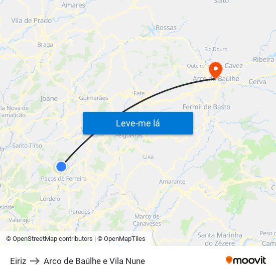Eiriz to Arco de Baúlhe e Vila Nune map