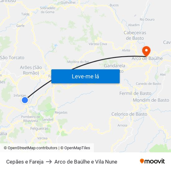 Cepães e Fareja to Arco de Baúlhe e Vila Nune map