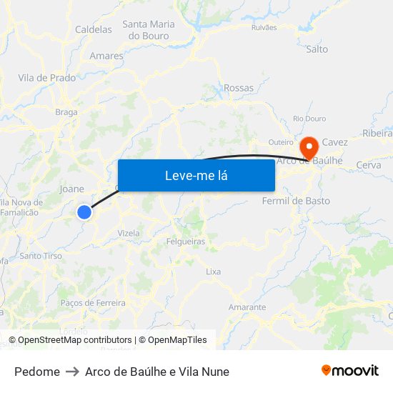 Pedome to Arco de Baúlhe e Vila Nune map